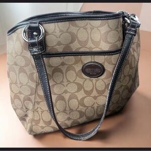 Coach Tan and Black Signature Shoulder Bag